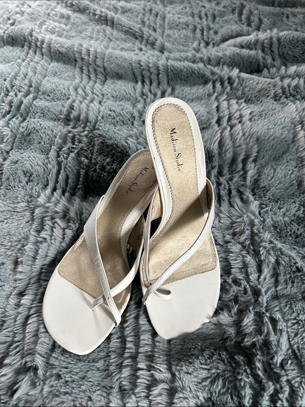 Madison Studio White Metallic-Insole Thong Sandals
